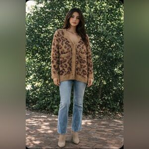 Moussy Furry Leopard Print Cardigan